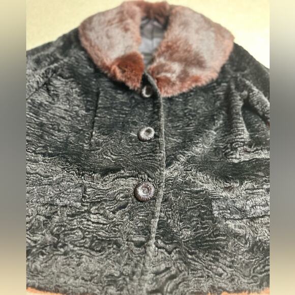 Vintage Teddy Jacket with Real Fur Collar - Black and Brown - Picture 4 of 7